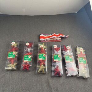 Holiday Style 30ct Star Ornaments Shatterproof Red Gold,Silver,Patriotic Ribbon